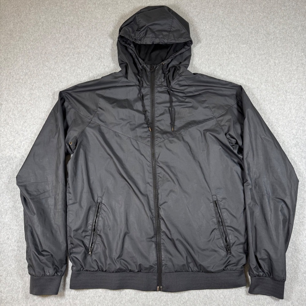 Nike Windrunner Hooded Windbreaker Mens‎ Black Full Zip Jacket Mesh Lined LT